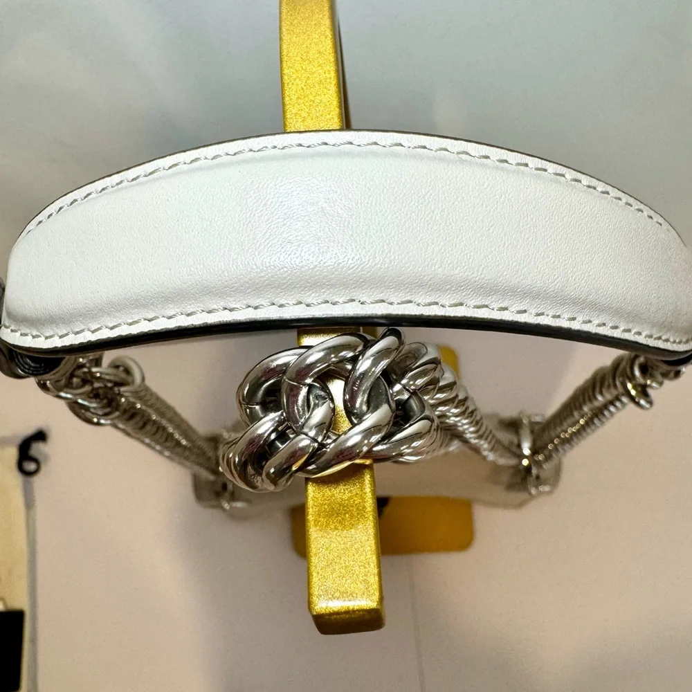 Fendi Kan I Small Shoulder Bag In Neutral Grey Leather W Silver Chain Strap